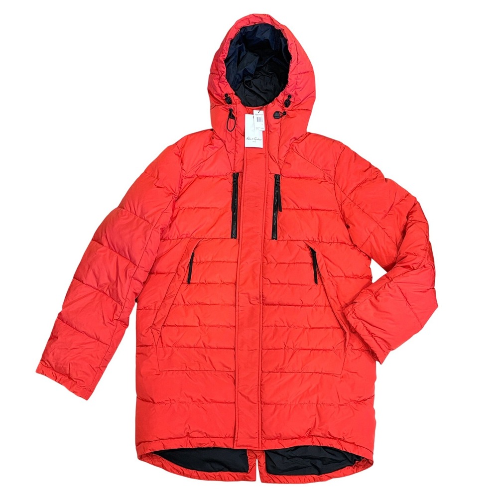 Robert Graham Puffer Parka Mens L Red Hooded Down Blend Paisley Lining $498